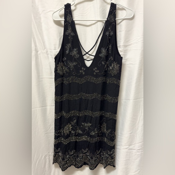 Free People Bali Mad Love beaded Mini Dress Black size Medium NWOT - Picture 3 of 9